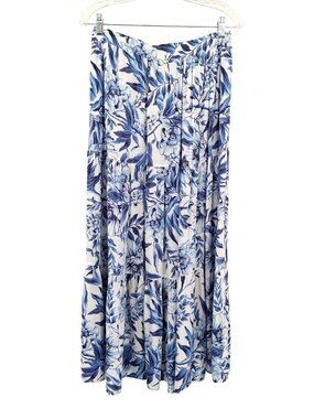 Cynthia Rowley Blue & White Floral Tiered Maxi Skirt Size Small